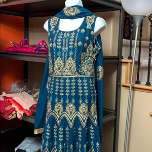Blue and gold anarkali